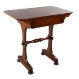 19th century mahogany stretcher writing table with frieze drawer, width 74cm, depth 46cm, height