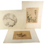 A set of 4 Chinese watercolours with text inscriptions, image size 20cm x 26cm, unframed