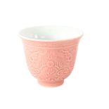 A Chinese pink glaze porcelain tea cup, with relief moulded dragon decoration, 4 character mark,