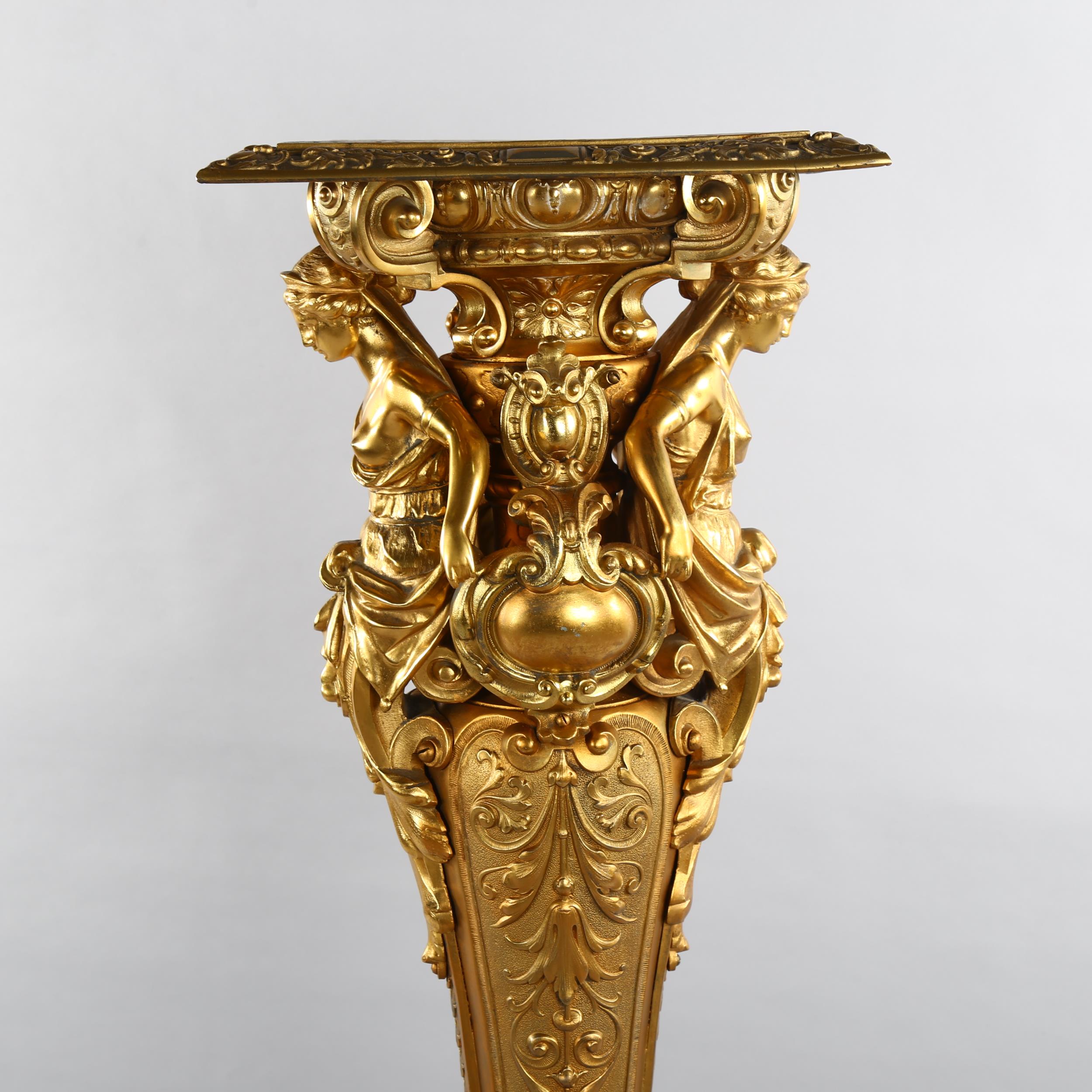 Empire style gilt-bronze jardiniere stand, the relief moulded square top supported by Classical - Bild 3 aus 3