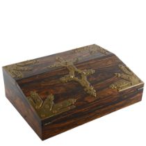 Victorian coromandel writing slope, applied gilt-brass strapwork decoration and fitted interior with