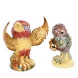2 Phoenix Series grotesque bird ceramic sculptures by Peggy Davies, the Phoenix height 29cm, and
