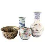 4 various Chinese porcelain vases and bowl, largest vase height 35cm