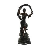 A large reproduction bronze Classical figure with bird, on marble base, height 108cm Very good