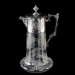 A Victorian glass and electroplate Claret jug, by Hukin & Heath, height 27cm