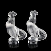 Pair of Sevres frosted crystal cockerels, height 10.5cm Both in perfect condition
