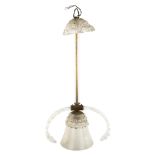 A Venetian glass pendant light fitting with moulded leaf mounts, height excluding loop 57cm