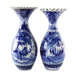 A pair of Chinese blue and white porcelain vases with frilled rims, height 44cm