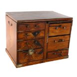 A Japanese inlaid wood travelling cabinet with parquetry decoration, width 33cm, height 24cm
