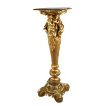 Empire style gilt-bronze jardiniere stand, the relief moulded square top supported by Classical