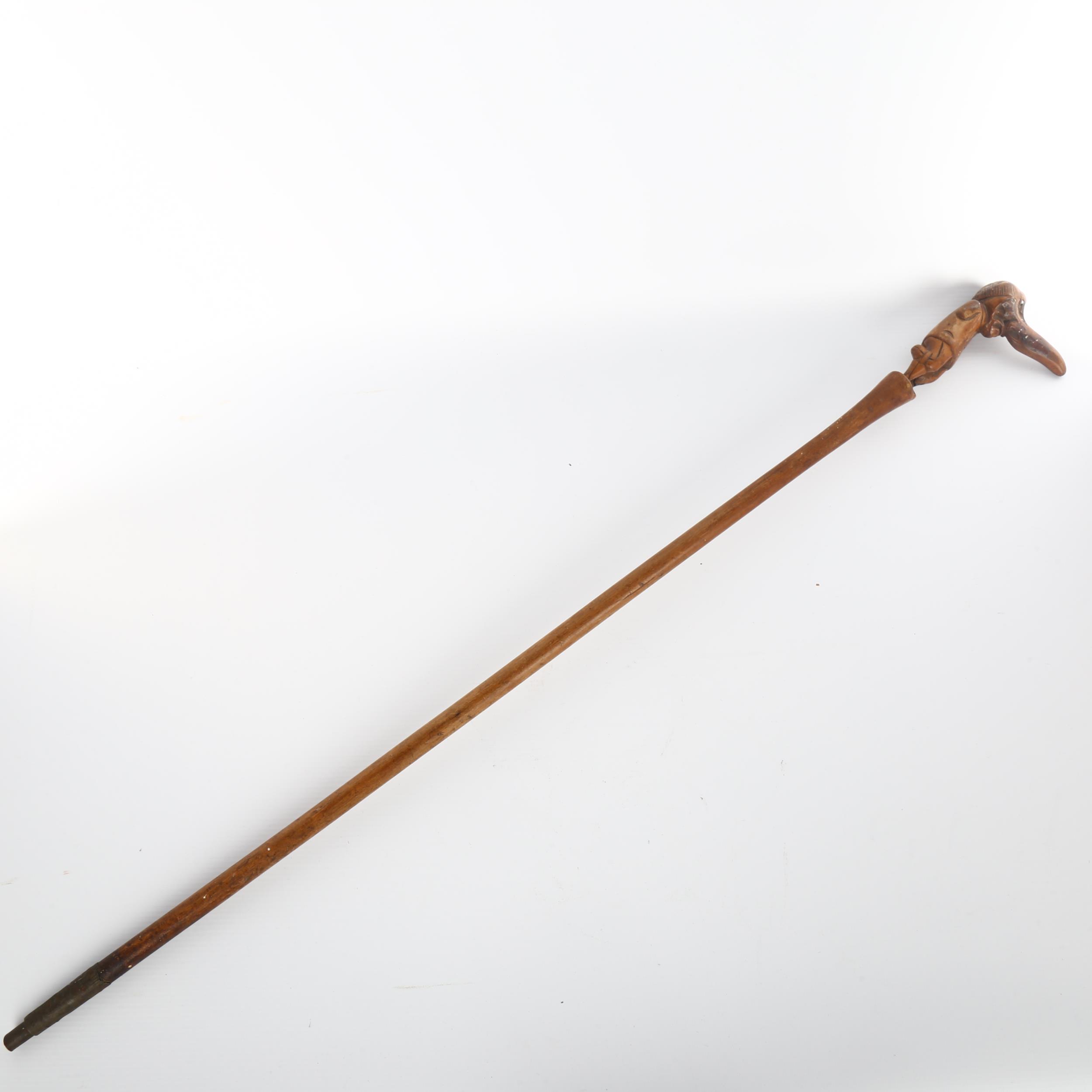 A 19th century novelty walking stick, the handle carved in the form of a one-legged man with a big - Bild 3 aus 3