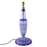 VAL ST LAMBERT - a blue overlay cut-glass table lamp, height including fitting 52cm