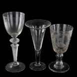 A large presentation glass with engraved portraits of Edmund Burke, dated 1785, height 23cm, a large