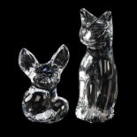 2 Daum glass cat and fox cub sculptures, cat height 19cm (2) Both perfect condition