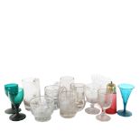 A group of Antique glassware, including engraved tankards, Bristol green glass etc