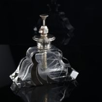 Karl Palda Art Deco black and clear glass atomiser perfume bottle with sterling silver top, height