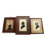 3 x 19th century hand painted silhouettes, 1 inscribed Elizabeth Herrick, largest frame height 19cm,