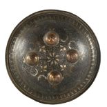 19th century Indo-Persian brass shield with engraved decoration, diameter 22cm A couple of light