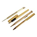 Dupont silver-gilt ballpoint pen, Dunhill gold plated fountain pen, gold plated fob extending