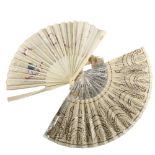 A French gilded mother-of-pearl fan, length 27cm, and a Chinese bone and silk embroidered fan (2) (