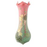 Art Nouveau pink/green glass vase with painted decoration, height 40cm