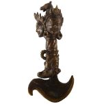 A Tibetan Buddhist ceremonial bronze Kartika axe, length 28cm
