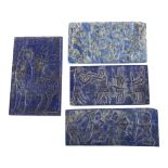 4 relief carved lapis stone plaques, length approx 9cm each