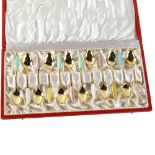 FRIGAST - a set of 12 Danish vermeil sterling silver and harlequin enamel coffee spoons, length 9.