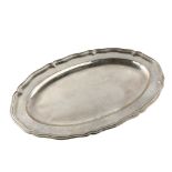 A large German 800 silver serving tray, with scalloped rim, 52cm x 33cm, 37.8oz No damage or