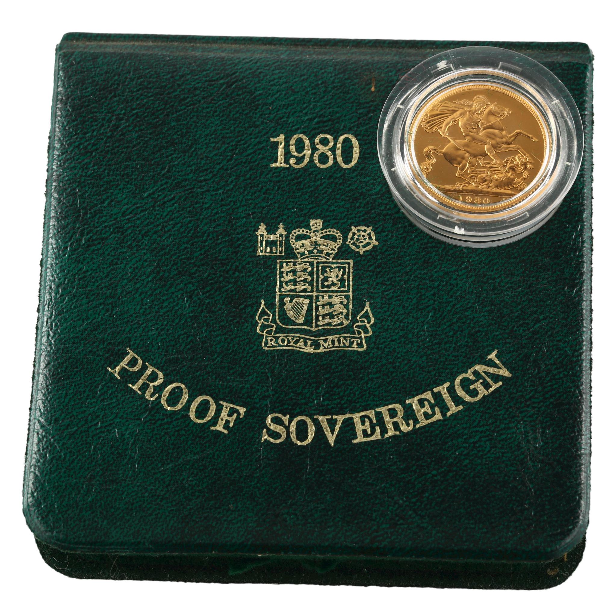 An Elizabeth II 1980 gold full proof full sovereign coin, Royal Mint, cased No damage