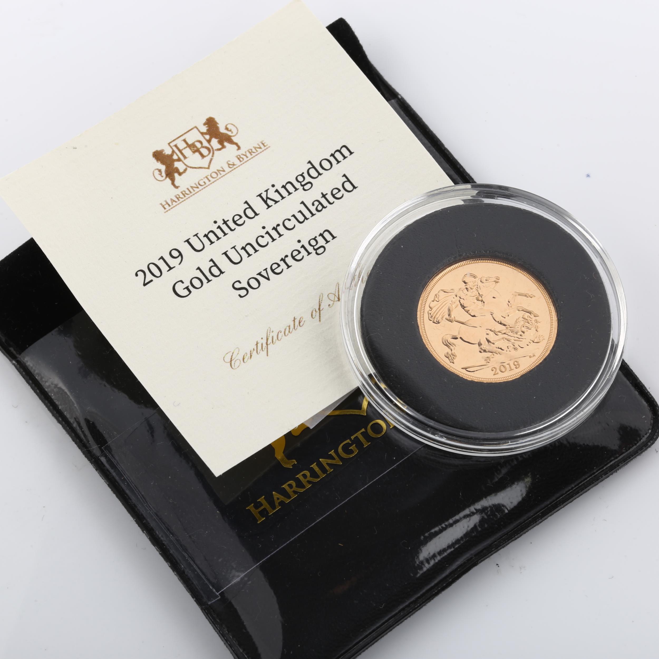 Elizabeth II 2019 uncirculated gold full sovereign coin, with Harrington & Byrne certificate of - Image 3 of 4