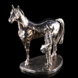 A large modern silver-filled model racehorse and jockey, after David Geenty, by Camelot Silverware