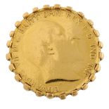 An Edward VII gold half sovereign coin, in unmarked gold ring mount, setting diameter 21mm, size