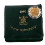An Elizabeth II 1980 gold full proof full sovereign coin, Royal Mint, cased No damage