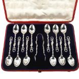 A cased set of 12 Victorian Scottish silver teaspoons and pair of sugar tongs, by R & W Sorley,