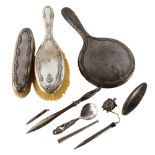 Various silver, including Danish condiment spoon, dressing table brush set etc Lot sold as seen