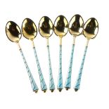 EGON LAURIDSEN - a set of 6 Danish vermeil sterling silver and blue enamel coffee spoons, length 9.