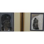 A pair of early 20th century charcoal and chalk portraits of Arab men, indistinctly signed, 16cm x