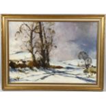 Mid-20th century oil on board, snowy landscape, unsigned, 60cm x 85cm, framed Good condition