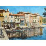 D Winter, oil on board, Mediterranean harbour scene, 1966, 37cm x 49cm, framed Good original