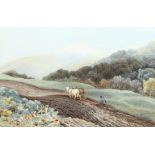 George Crozier, watercolour circa 1900, ploughing scene, signed, 34cm x 51cm, framed Good condition,