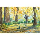 Coralie Kinahan, Irish School watercolour, peacocks on Lord Kinahan's Estate, Temple Patrick, County