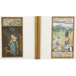 Pair of Mughal gouache paintings with text inscriptions, 18cm x 9cm, framed (2)