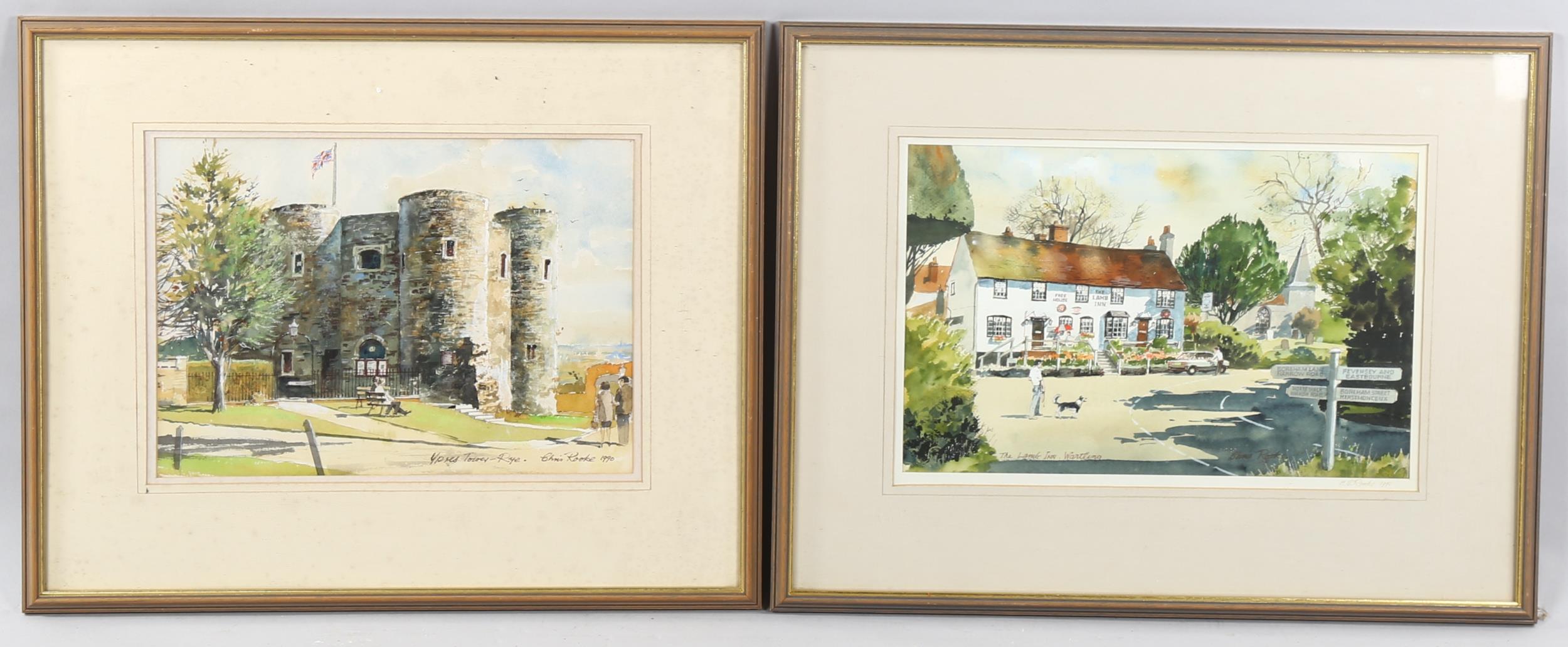 Chris Rooke, 4 watercolours, Sussex scenes including Herstmonceux Castle, 32cm x 41cm, framed (4) - Bild 3 aus 4