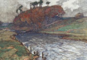 Samuel John Lamorna Birch (1869 - 1955), watercolour, the brimming river, signed, 25cm x 36cm,