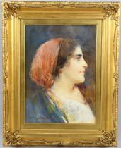 John Henry Henshall (1856 -1928), watercolour portrait of a woman, signed, 35cm x 25cm, framed