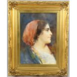 John Henry Henshall (1856 -1928), watercolour portrait of a woman, signed, 35cm x 25cm, framed