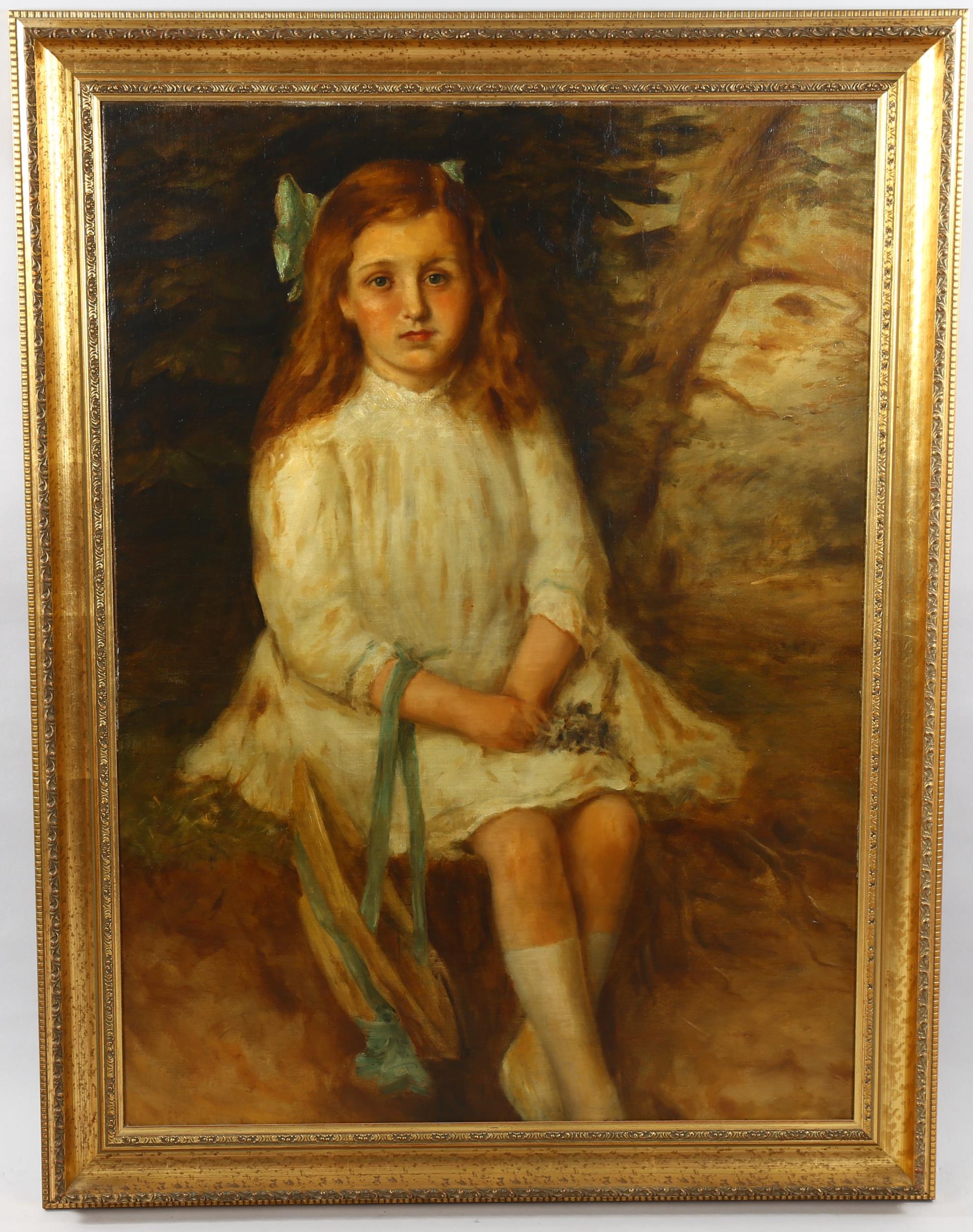 19th century oil on canvas, portrait of a girl, unsigned, 94cm x 68cm, framed Canvas has been