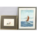 Ray Highams, watercolour, sailing barge, 38cm x 28cm, and Peter Lord, watercolour, fishing boat,