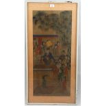 Chinese watercolour court scene circa 1900, image 77cm x 34cm, framed General paper